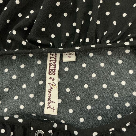 Gypsies and Moondust Off the shoulder button up polka dot dress size M - Picture 7 of 10